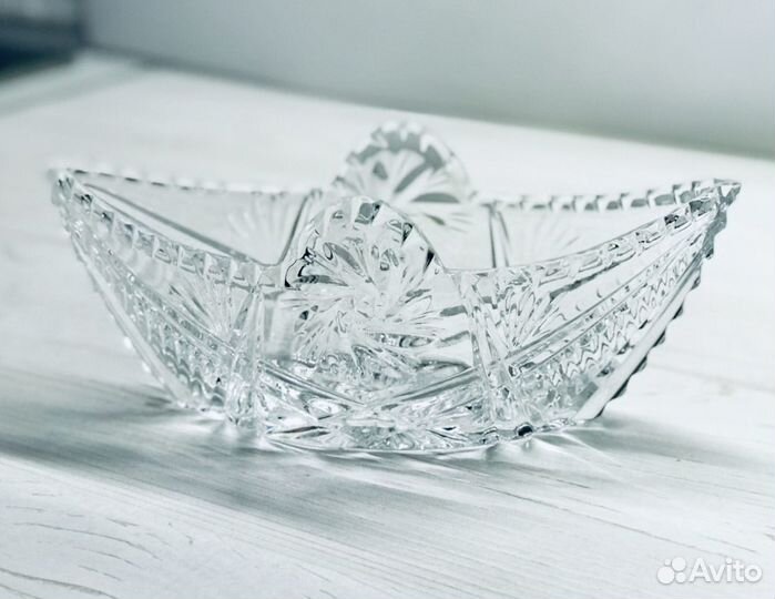 Хрустальная конфетница СССР ладья 2 шт