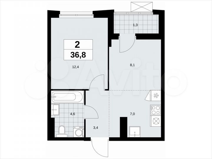 2-к. квартира, 36,8 м², 17/23 эт.