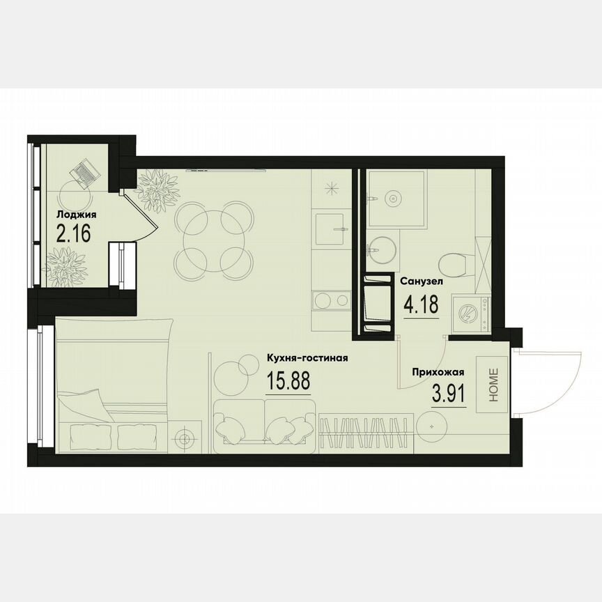 Квартира-студия, 25,1 м², 5/12 эт.