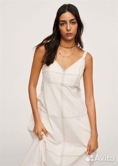 Mango хлопковое платье с контрастным швом