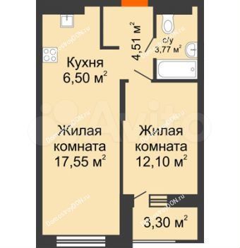 2-к. квартира, 46,1 м², 7/22 эт.