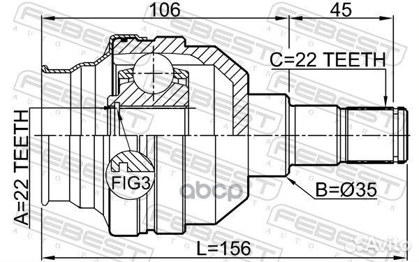 1011-T255LH ШРУС внутренний левый к-кт 22x35x2