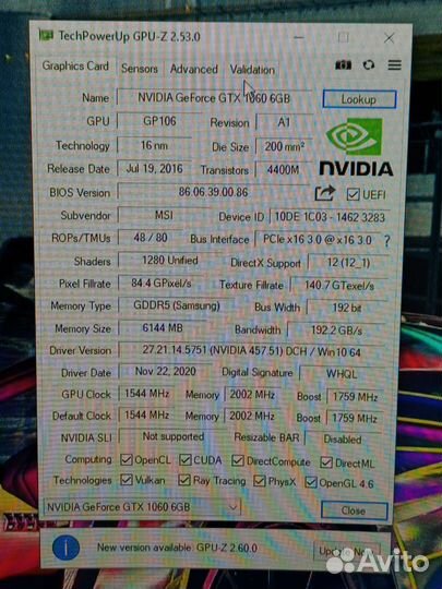 Видеокарта gtx 1060 6gb msi