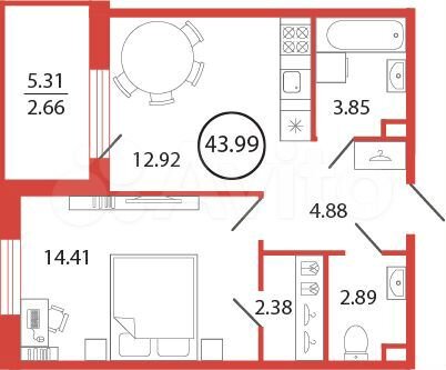 1-к. квартира, 44 м², 11/12 эт.