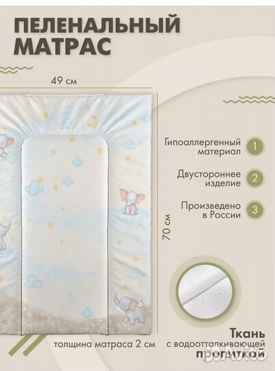 Матрас для пеленального столика 50х70