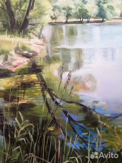 Картина маслом Летний пейзаж. В Парке у пруда