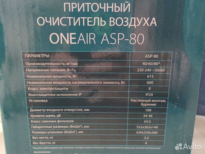 Приточный очистить воздуха Ballu OneAir ASP-80