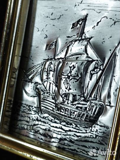 Картина, панно, корабль, Винтаж, Европа