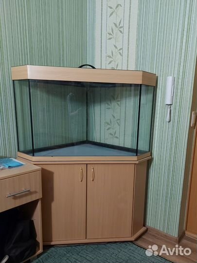 Аквариум угловой с 2мя лампами и декорациями