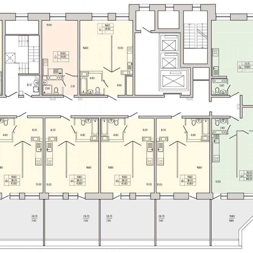 2-к. квартира, 66,9 м², 1/19 эт.