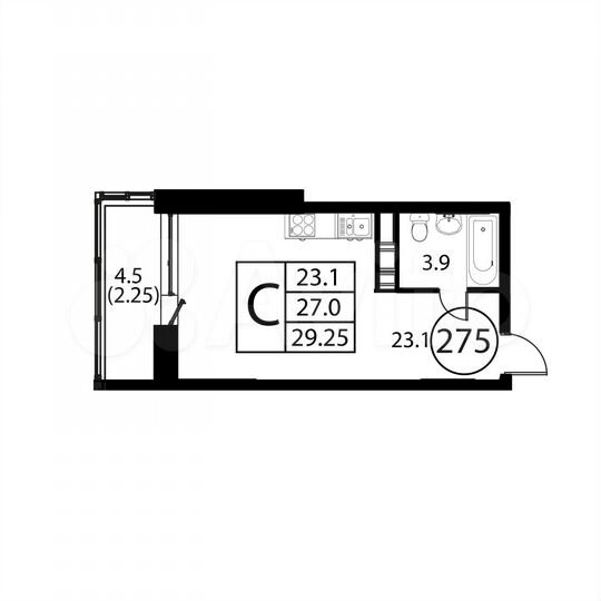Квартира-студия, 29,3 м², 12/12 эт.