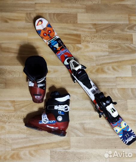 Горные лыжи детские 90 см с ботинками