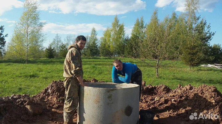 Копка колодца, септик из бетонных колец