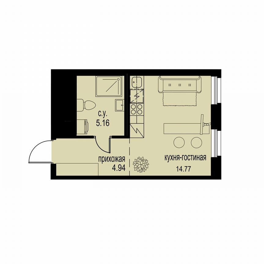 Квартира-студия, 24,9 м², 2/12 эт.