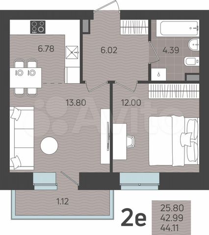 2-к. квартира, 44,1 м², 8/11 эт.