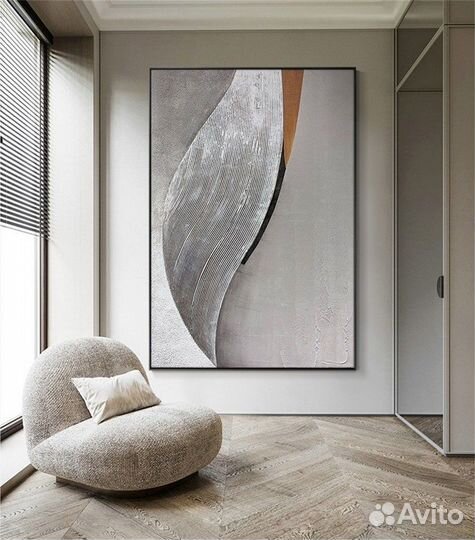 Текстурная картина маслом серая абстракция