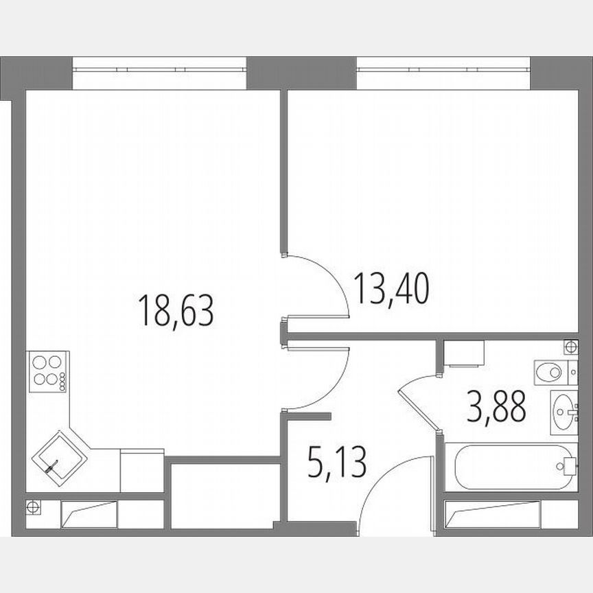 1-к. апартаменты, 41 м², 4/4 эт.