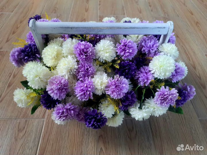 Искусственные цветы, корзина цветов, ящик цветы