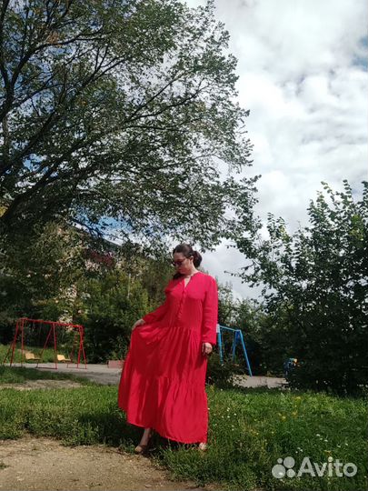 Платье алое красное длинное 42 44 шифоновое
