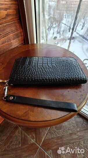 Клатч черный кожаный