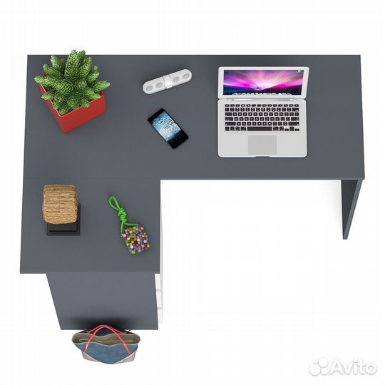 Угловой компьютерный стол Мори мс-16 левый графит/белый, 124,4х84,9х76,6 см, ящики слева, не универс