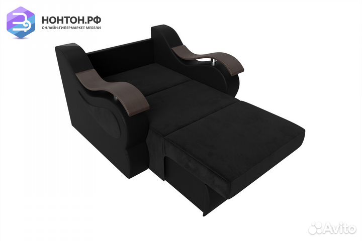 Кресло аккордеон Меркурий велюр черный / экокожа ч