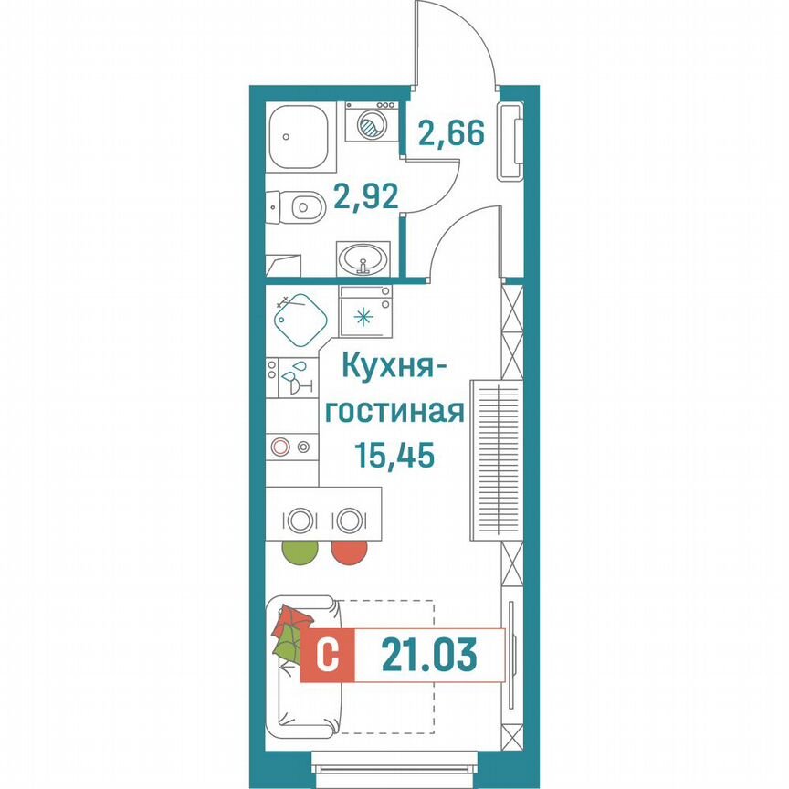 Квартира-студия, 21 м², 1/18 эт.