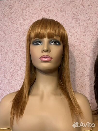 Парик с челкой рыжий прямой