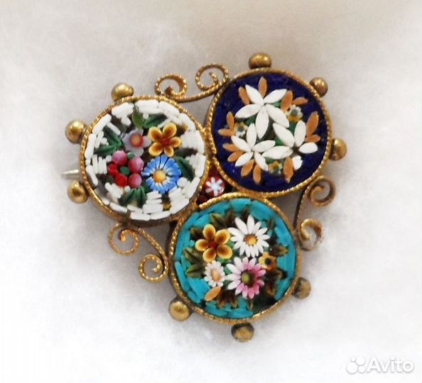 Раритет Брошь, венецианская микромозаика. Милефиор