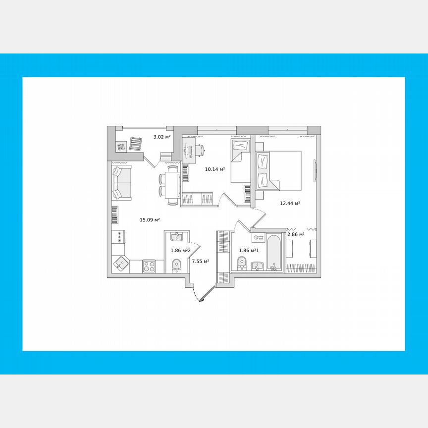 2-к. квартира, 53,9 м², 11/17 эт.