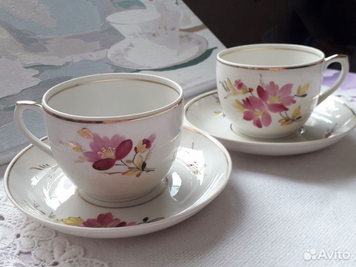 Чайная пара Мальва фарфор Вербилки живопись
