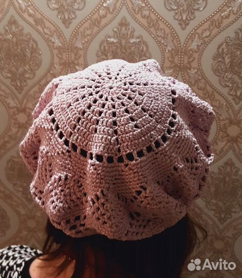 Берет вязанный, ручная работа, хлопок