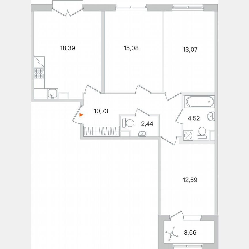 3-к. квартира, 78,7 м², 2/4 эт.