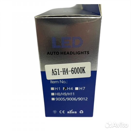 LED лампы H4 6000к 55W для Mitsubishi L200