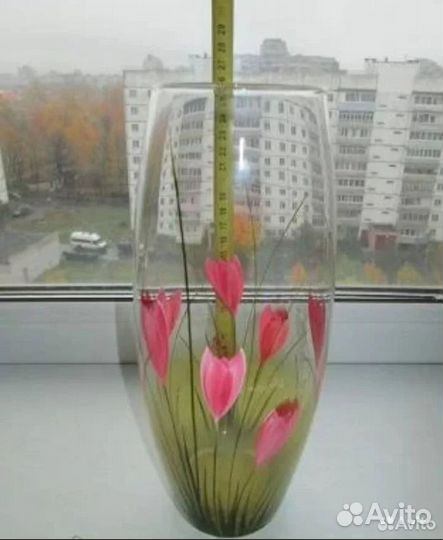 Ваза для цветов 26 см, стекло/живопись, СССР