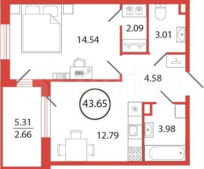 1-к. квартира, 43,7 м², 7/12 эт.
