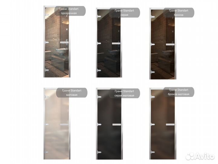 Дверь стеклянная в сауну, хамам алюминиевая коробк