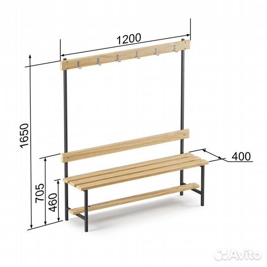 Скамейка с вешалкой для раздевалки (L1200)