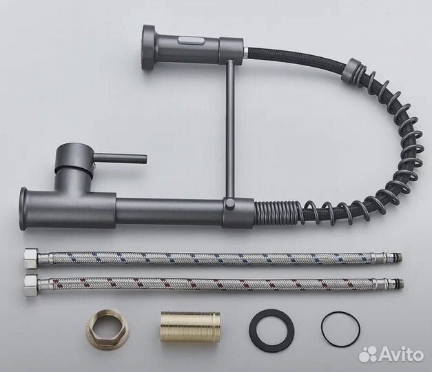 Смеситель для кухни серый гибкий аэратор