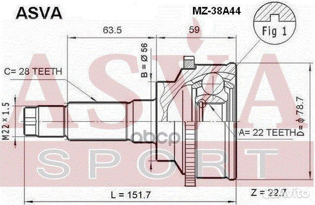 ШРУС наружный 22x56x28 MZ-38A44 asva