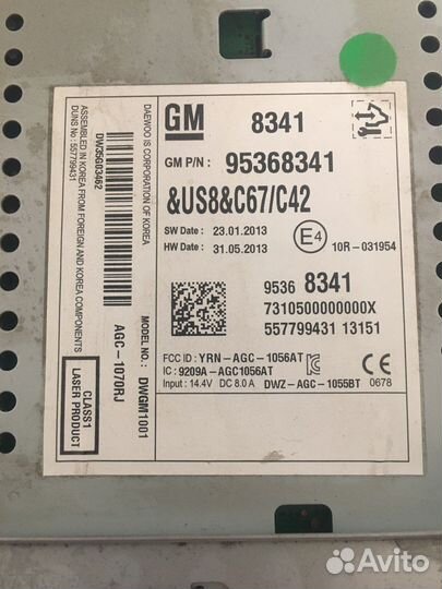 Штатная магнитола на chevrolet cruze 2013г