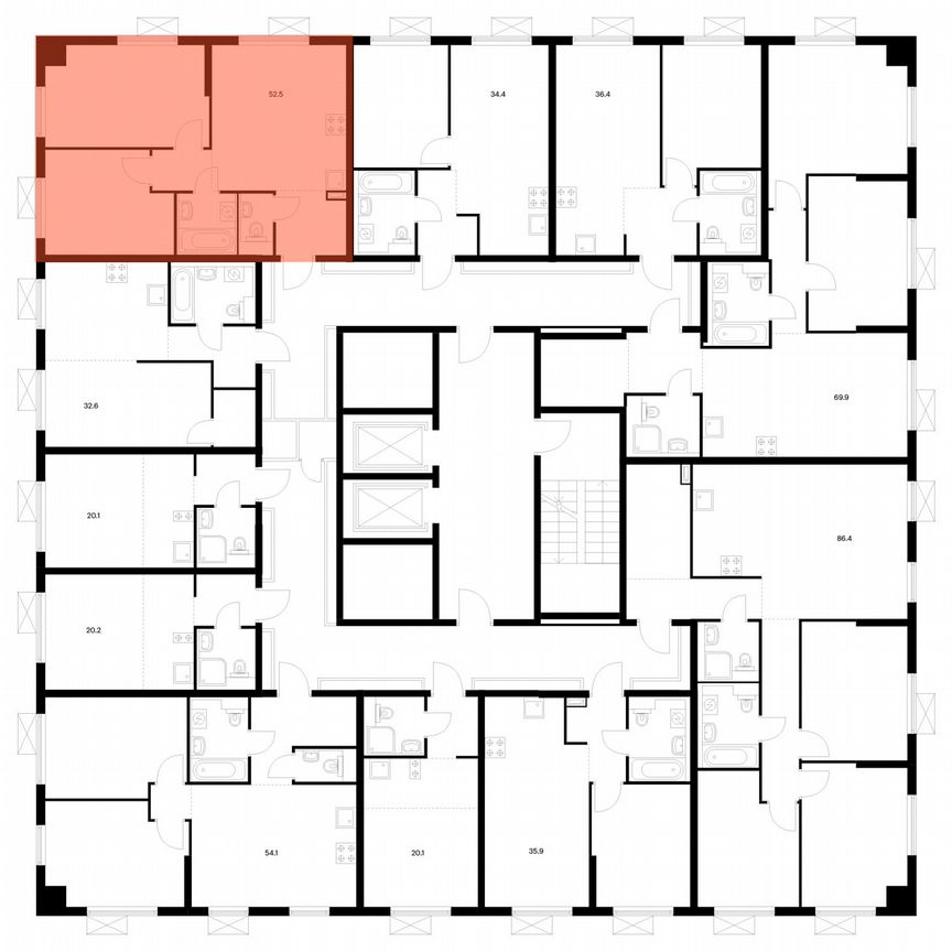 2-к. квартира, 52,5 м², 3/17 эт.