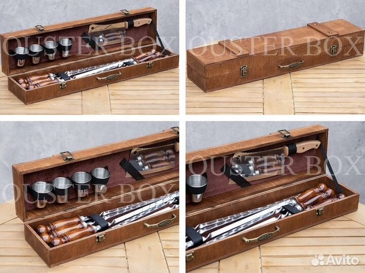 Наборы для пикника с шампурами в деревянных боксах