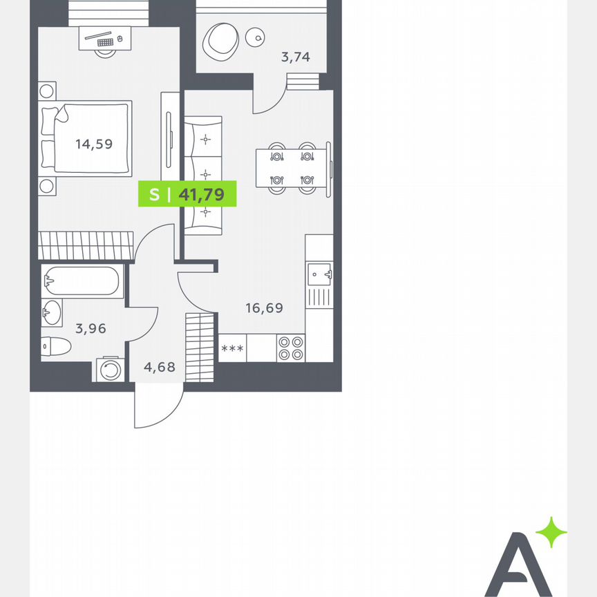 1-к. квартира, 41,8 м², 8/12 эт.