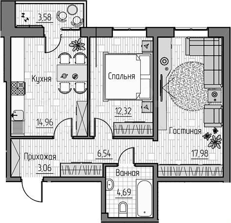 2-к. квартира, 60,4 м², 4/9 эт.