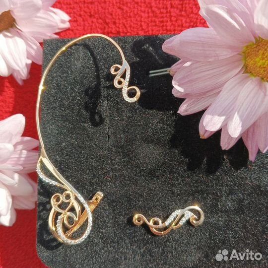 Золотые серьги-каффы комплект