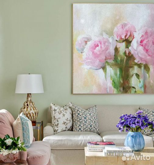 Картина маслом розовые пионы