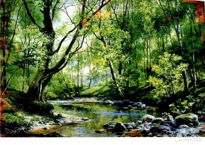 Картина маслом на холсте (лето, лес, речка)