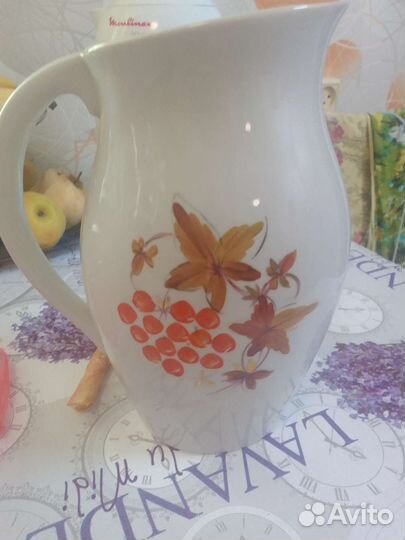 Кувшин рябина и цветное стекло СССР