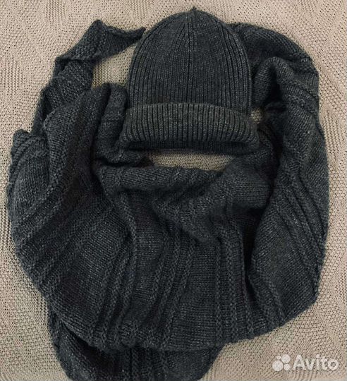 Комплект шапка бини и косынка шерсть